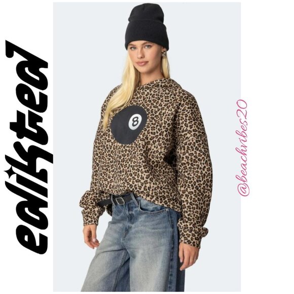 EDIKTED Leopard Magic 8 Oversized Hoodie Large NWT O-446 - Picture 3 of 10